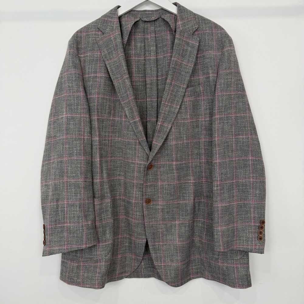Johnnie-O Frazier Carlo Barbera Wool Silk Pink Windowpane Blazer Sport Coat 46L